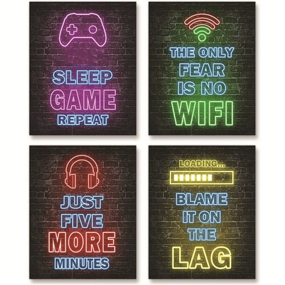 Riforla Video Game Room Decor Boys Gaming Wall Art Neon Game Room Decor Gaming Poster Game Room Wall Decor Teenage Boys Room Decor Video Stickers Home Decor Camouflage