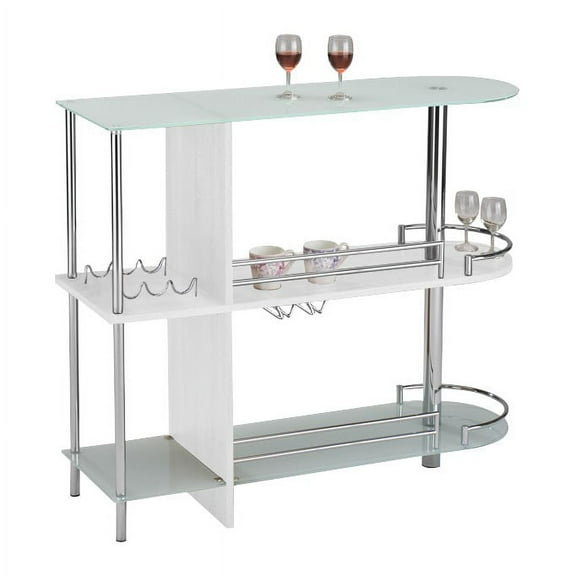 Pilaster Designs - Bar Table with Two Glass Shelves, White Finish