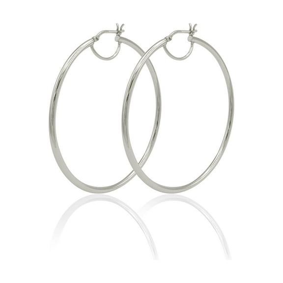 Brilliance Fine Jewelry Rhodium Plated Sterling Silver Polished Round Women's Hoop