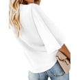 thumbnail image 3 of Women's V Neck Tops Ruffle 3/4 Sleeve Tie Knot Blouses Button Down Shirts, 3 of 3