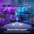 thumbnail image 4 of Bestier Gaming Desk with LED Lights, 44'' Computer Desk with Reversible Shelves, PC Gamer Desk with Side Storage Bag, Hooks and Height Adjustable Shelf for Home Office, Carbon Fiber Black, 4 of 10