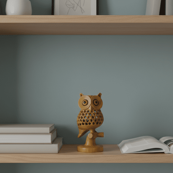 Handcrafted Wooden Owl Statue, 13 cm - Intricate Details for Home Decor, Brown Finish