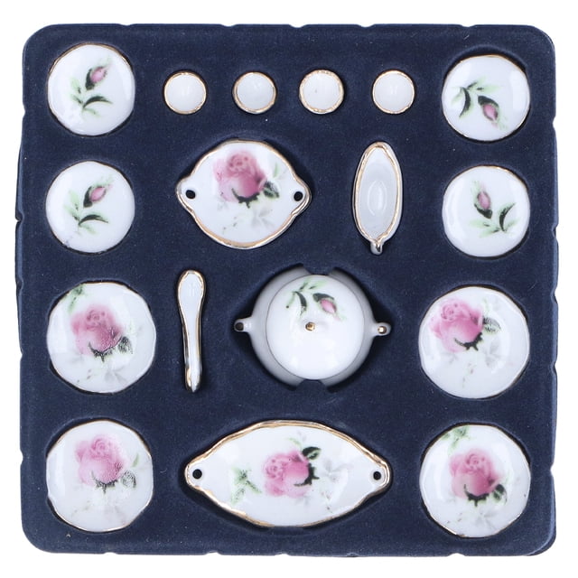 Juego de tazas de té de porcelana en miniatura para casa de muñecas a escala 1:12, exquisitos accesorios decorativos para la cocina de la casa de muñecas.