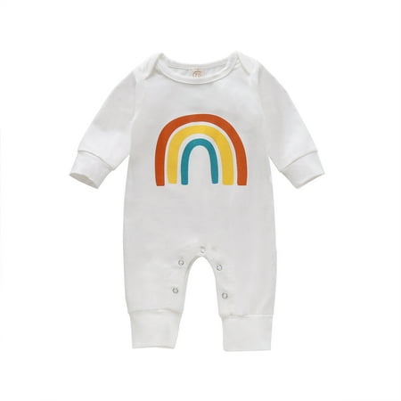 

TUOBARR Newborn Infant Baby Girls Rainbow Print Romper Jumpsuit Sets White (0-18Months)