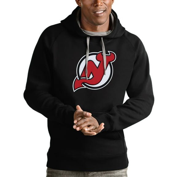 Men's Antigua Black New Jersey Devils Logo Victory Pullover Hoodie