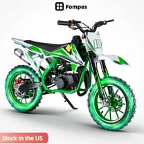 Fompes 49cc Mini Dirt Bike 2-Stroke Kids Gas Bike with Off-Road Tires Shock Absorption Springs Soft Seat Cushion Max Load 330Lbs Pull Start Cooperate Disc Brakes and Up to 25mph - Green
