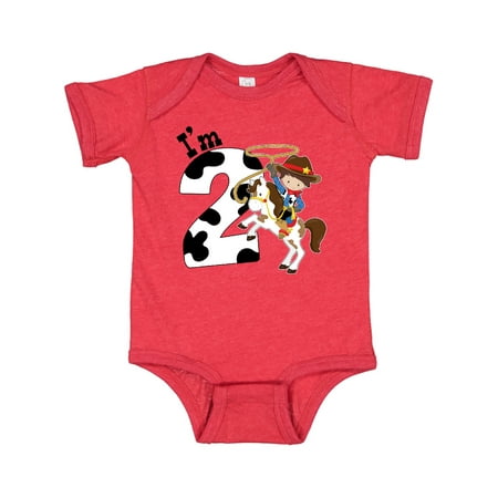 

Inktastic I m Two-cowboy riding horse birthday Gift Baby Boy Bodysuit