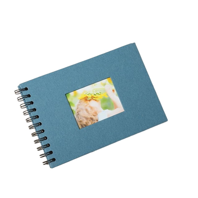 Sidaley Álbum de fotos en Horizontal A5, DIY hecha a mano, cartón negro, Kraft, libro de planificador de grafiti pintado a mano para la cartulina Azul/con ventana