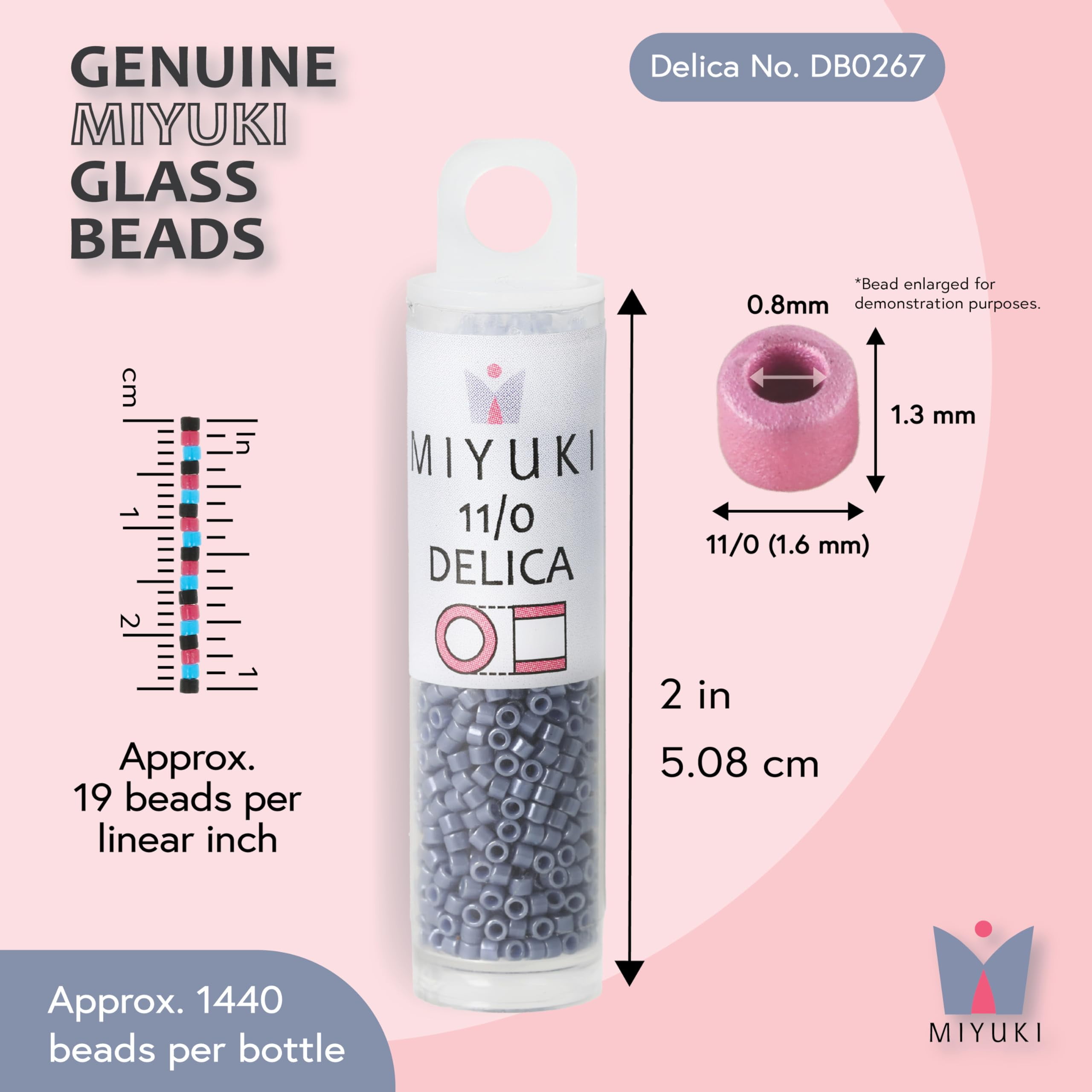 Miyuki Delica Seed Beads – Size 11/0 (1.6 mm), DB0267, Opq. Blueberry, 7.2 g, Approx. 1440 Beads