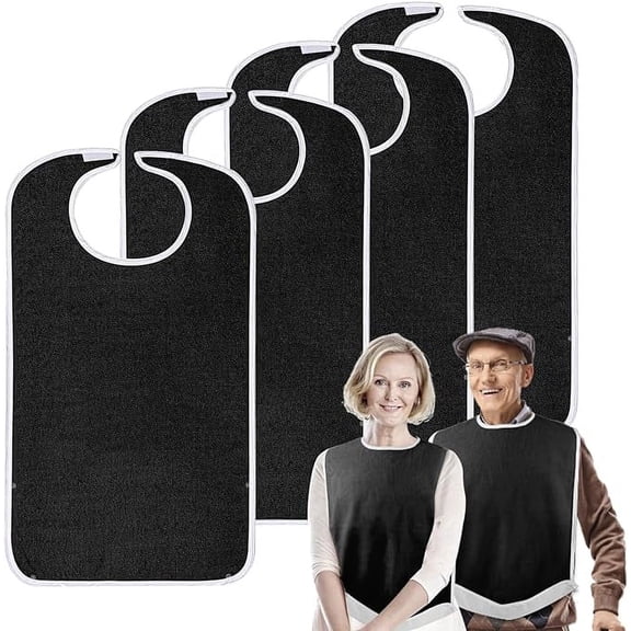 Pozico 4 Pack Waterproof Reusable Adult Bibs, Adjustable Hook & Loop Clothing Protector Aprons for Elderly Men Women Mealtime Use