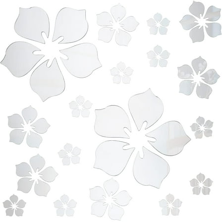 Mirror Wall Stickers Flower Self Adhesive Acrylic Mirror Sheets for Home Living Room Bedroom Decor White 262x330x0.1mm 1set