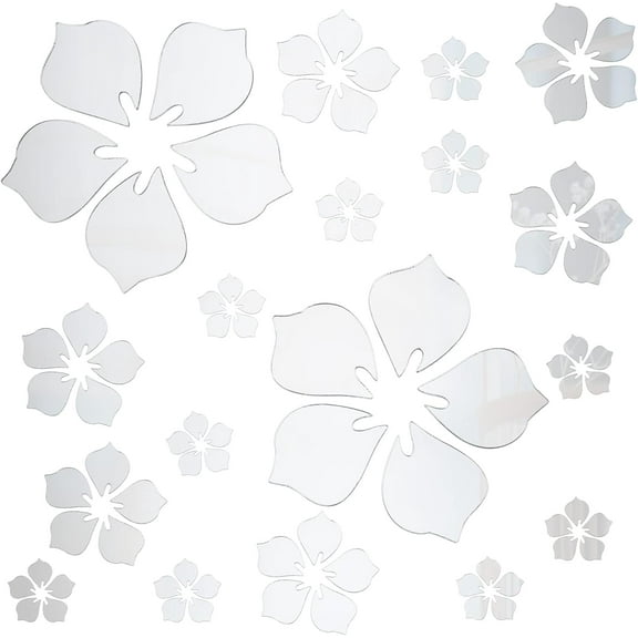 Mirror Wall Stickers Flower Self Adhesive Acrylic Mirror Sheets for Home Living Room Bedroom Decor White 262x330x0.1mm 1set
