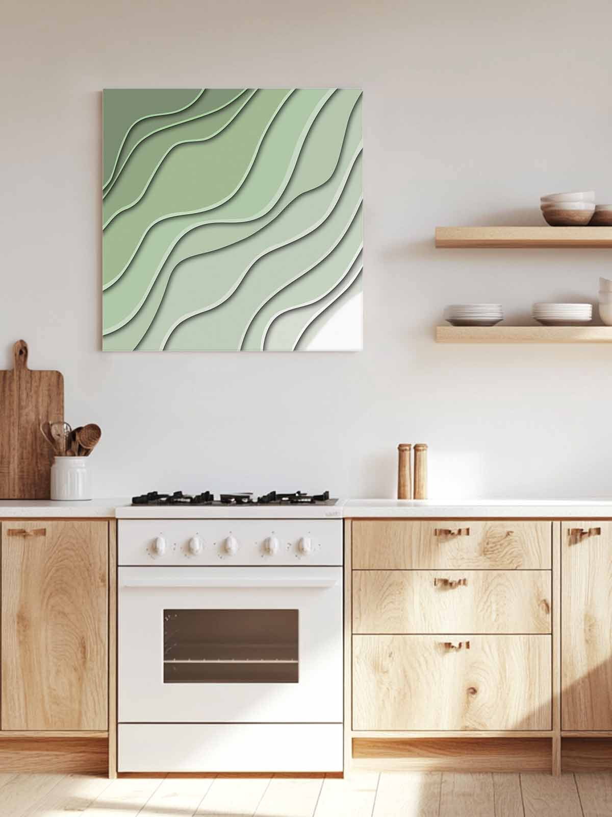 Sage Green Canvas Wall Art, Ombre Stripes Geometric Color Gradient Framed Wall Decor Modern Artwork Prints Painting for Living Room, Bedroom, Kitchen & Cafe Decor 16x16 Inch