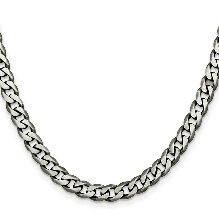 925 Sterling Silver Oxidized 6.5mm Curb Chain Necklace 26 Inch