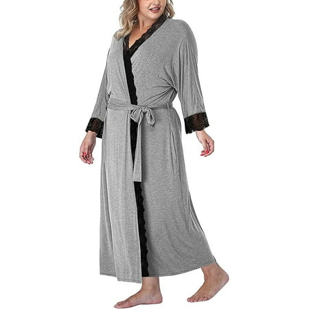 

Women s Solid Color Plus Size Robe Long Pajamas Soft Lightweight Knit Bathrobe Pajamas
