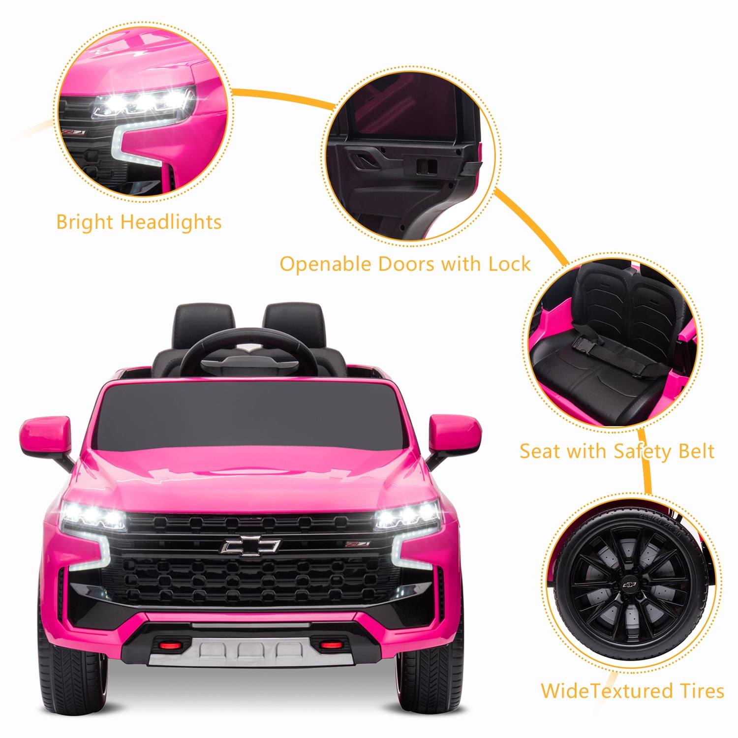 CIPACHO Licensed Chevrolet 12V Ride On, Electric Kids Car Toys with 2.4G Remote Control Dual Drive SUV, Pink