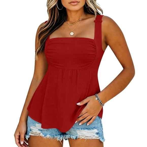 Ixbnca Tank Tops for Women Plus Size Square Neck Cami Shirts Casual Sleeveless Tunic Summer Flowy Shirts