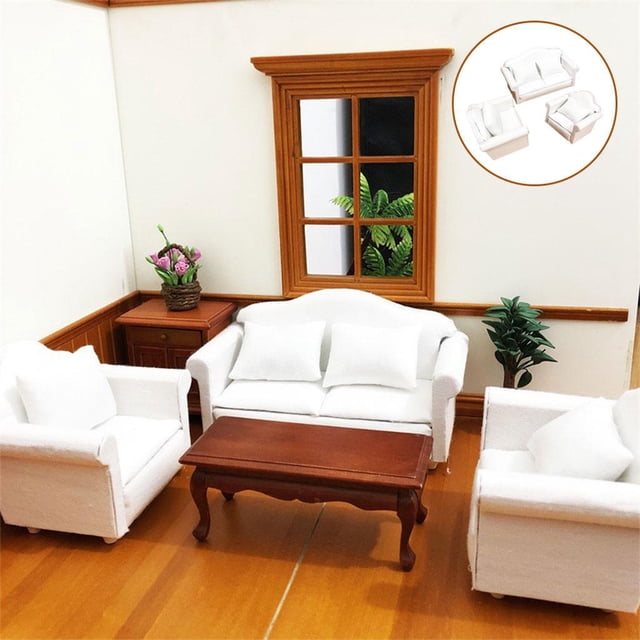 3 uds., Muebles para casa de , decoración, simulación, muebles en miniatura con 4 uds., Almohadas, sofá 1:12 para accesorios de fotografía para Hugo Sofá de casa de muñecas