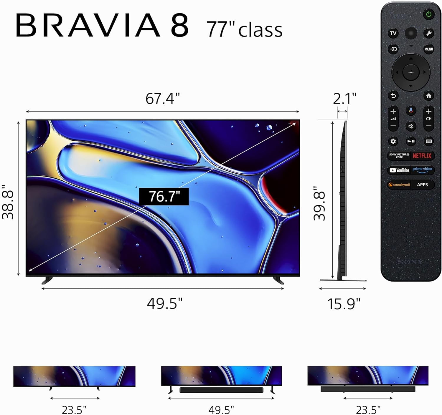Sony K77XR80 77 Inch IMAX Enhanced Bravia OLED 4K HDR Google TV with a Walts TV TILT-EXTENSION-37-90 Tilt Mount for 37"-90" Compatible TVs and Walts HDTV Screen Cleaner Kit (2024)