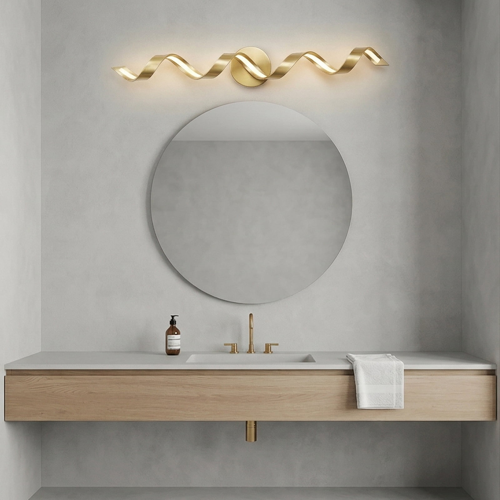 31.5" Modern Wave LED Vanity Light, Brushed Gold Iron & Aluminum Sconce for Bathroom Makeup