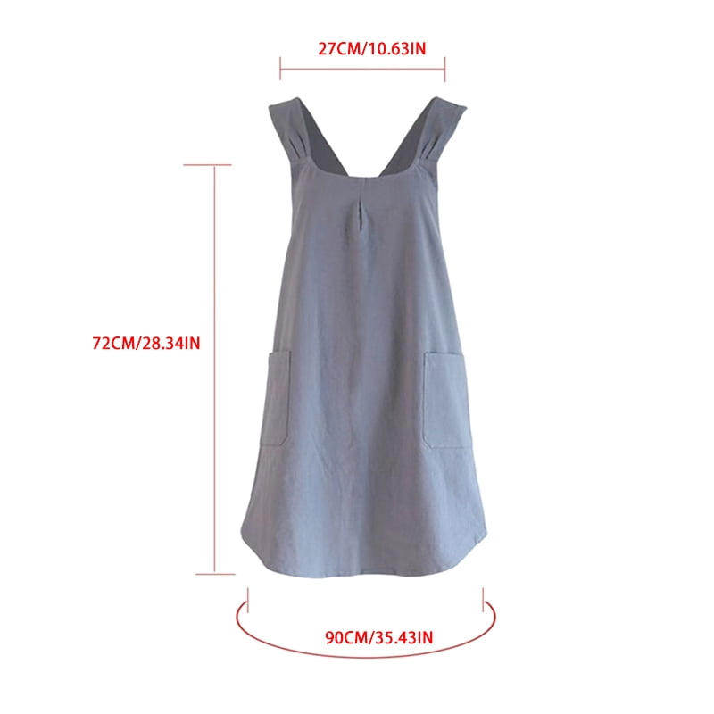 Cute Cross Back Apron Dress with Pockets Gardening Kitchen Smock Apron for Women Home Workwear Dress