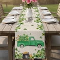 thumbnail image 4 of St. Patrick's Day Table Runner - 60 Inch Long Green Truck Lucky Shamrocks Flags Retro Cotton and Linen Blended Dress Scarves Farmhouse Table Runner for Kitchen Dining, Coffee Table, 13" x 60", 4 of 8