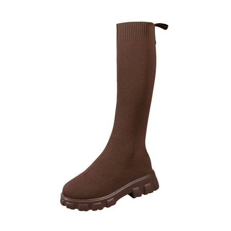 

Entyinea Women s Riding Boot Leather Block Heel Knee High Boots Coffee 37