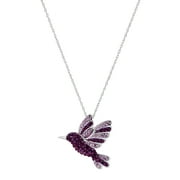 Brilliance Fine Jewelry Sterling Silver Crystal Hummingbird Pendant, 18" Necklace