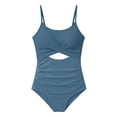 thumbnail image 4 of Likimi Children Girls One Piece Swimsuit With Hollow Out Strips Print Crew Neck Sleeveless Spaghetti Straps Comfortable Casual Swimwear For Swim Beach Navy1 Size 15-16 Years, 4 of 5