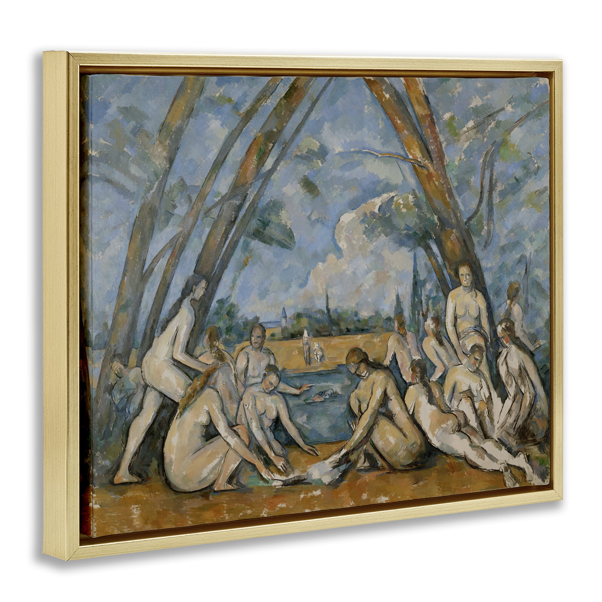 Stupell Industries Classic Cezanne Large Bathers People Painting Gold Floater Framed Canvas Art Print Wall Art, 31 x 25