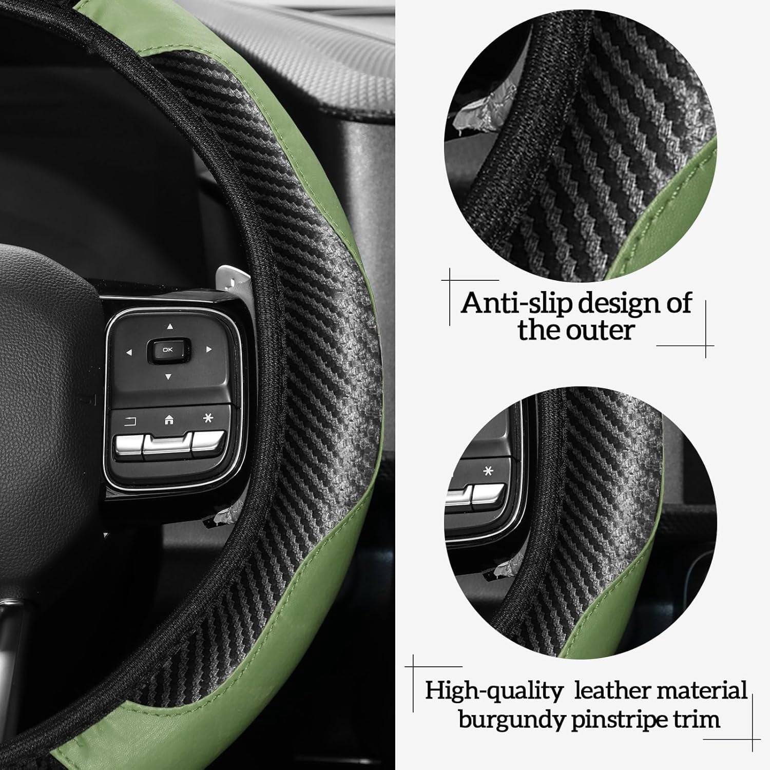 Riakrum 30 Pcs Car Accessories Set Red and Black PU Leather Steering Wheel Cover Auto Interior Accessories Gift Car Vent Trim Strips Air Conditioner Insert Strips with Installation Tool