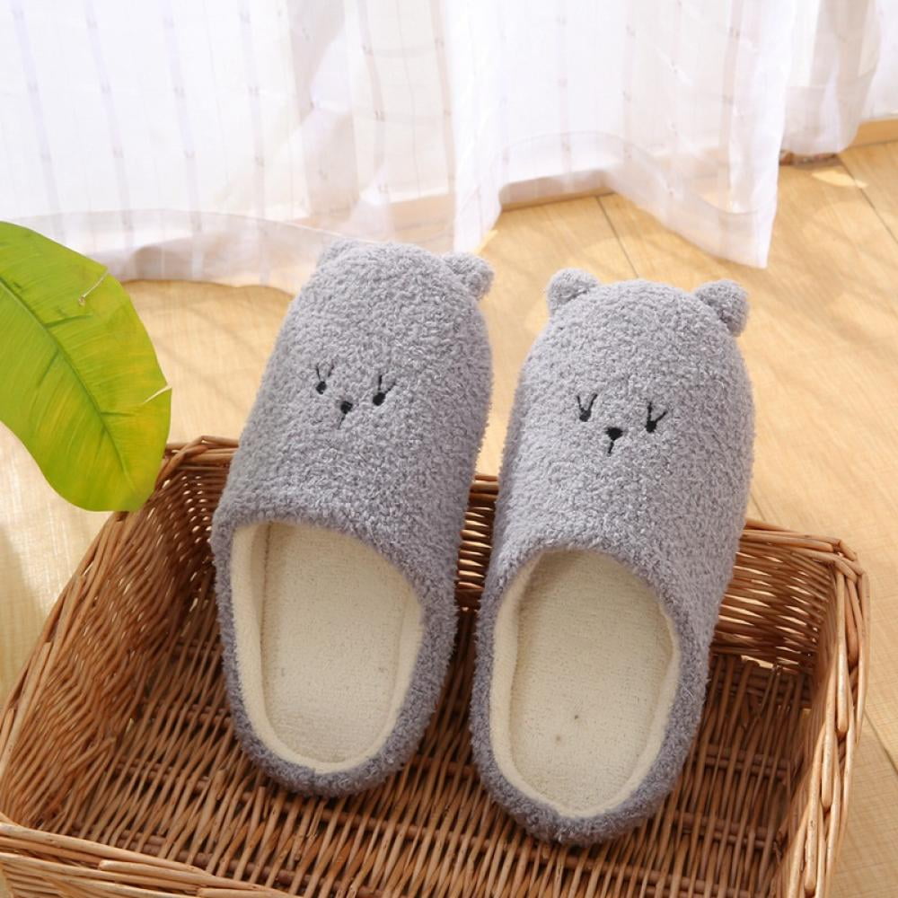 Women's Soft Knit Cute Small Ear Soft Cotton Slippers Suede Non-slip Cotton Slippers Cotton with Indoor/Outdoor Sole -