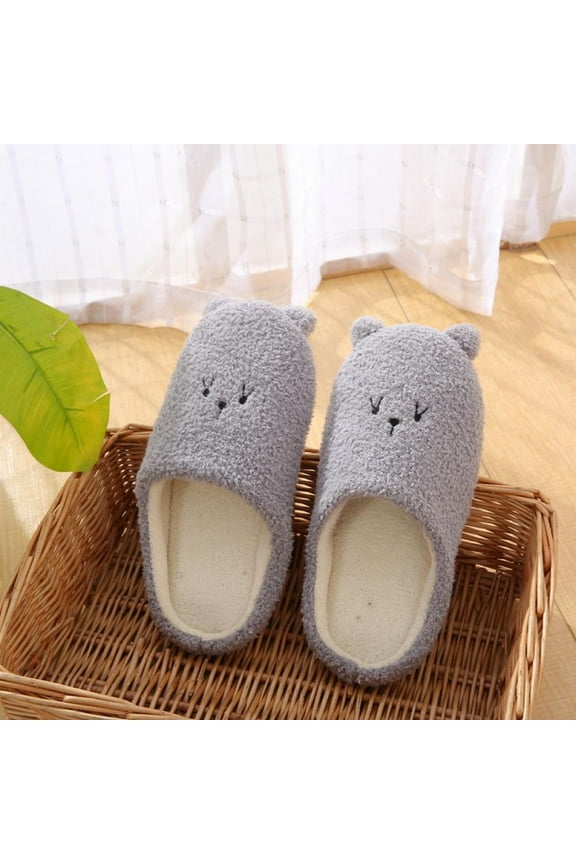 Women Slippers House Plush Cute Animal Soft Bottom Non-slip Floor Shoes Home