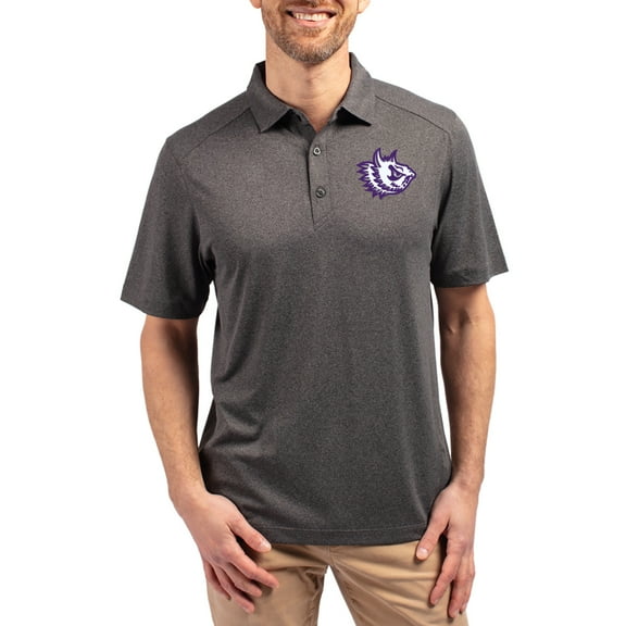 Men's-Cutter & Buck  Heather Black TCU Horned Frogs Forge Eco Stretch Recycled Polo