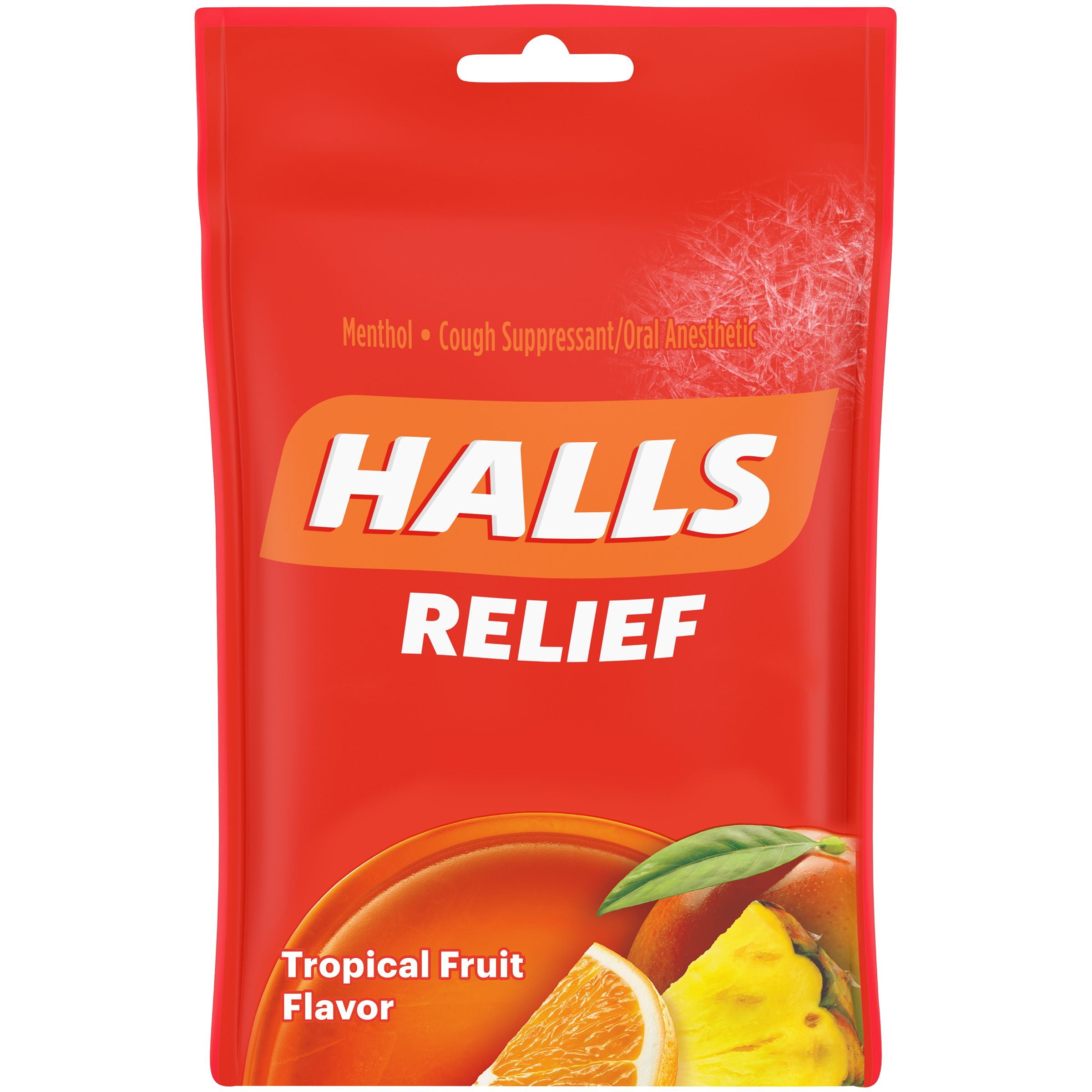 HALLS Relief Tropical Fruit Flavor Cough Drops, 1 Bag (30 Total Drops)
