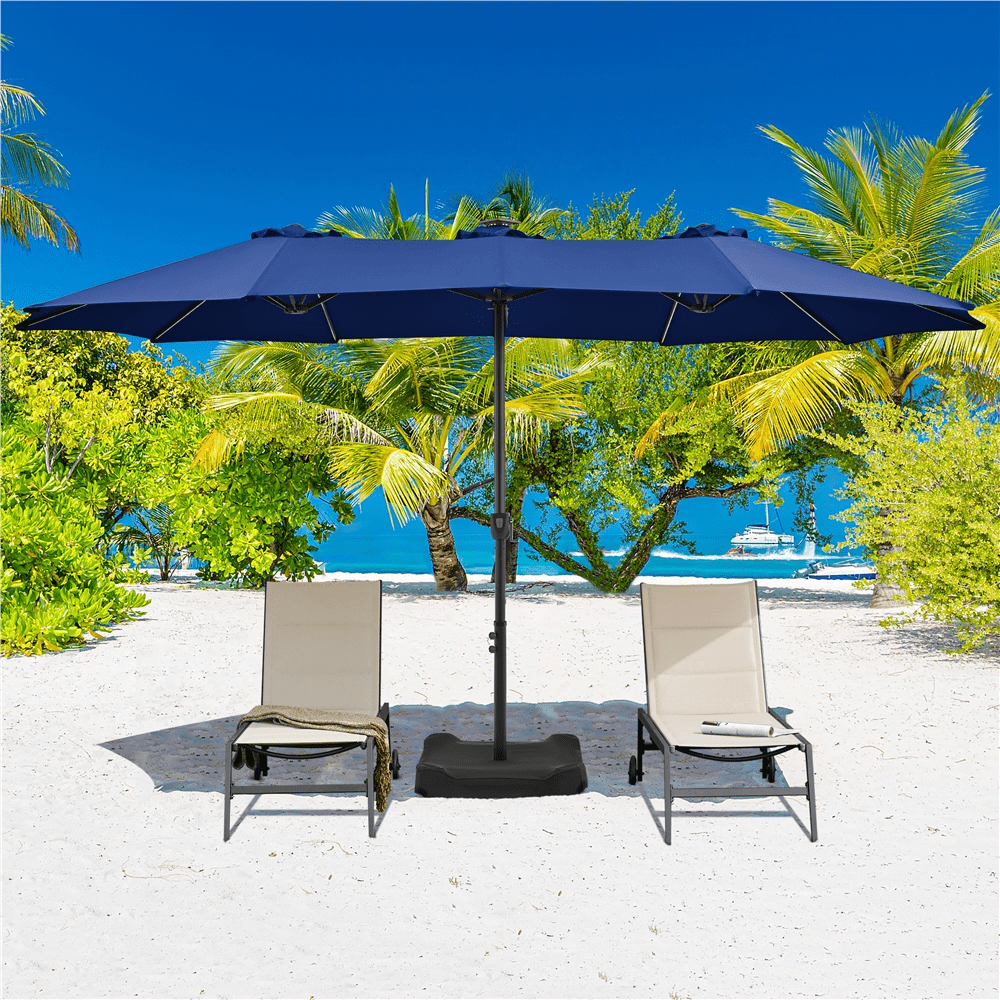 Renwick 15 FT Outdoor Umbrella with Base & Multi-Mode LED Lights Strips, Navy Blue