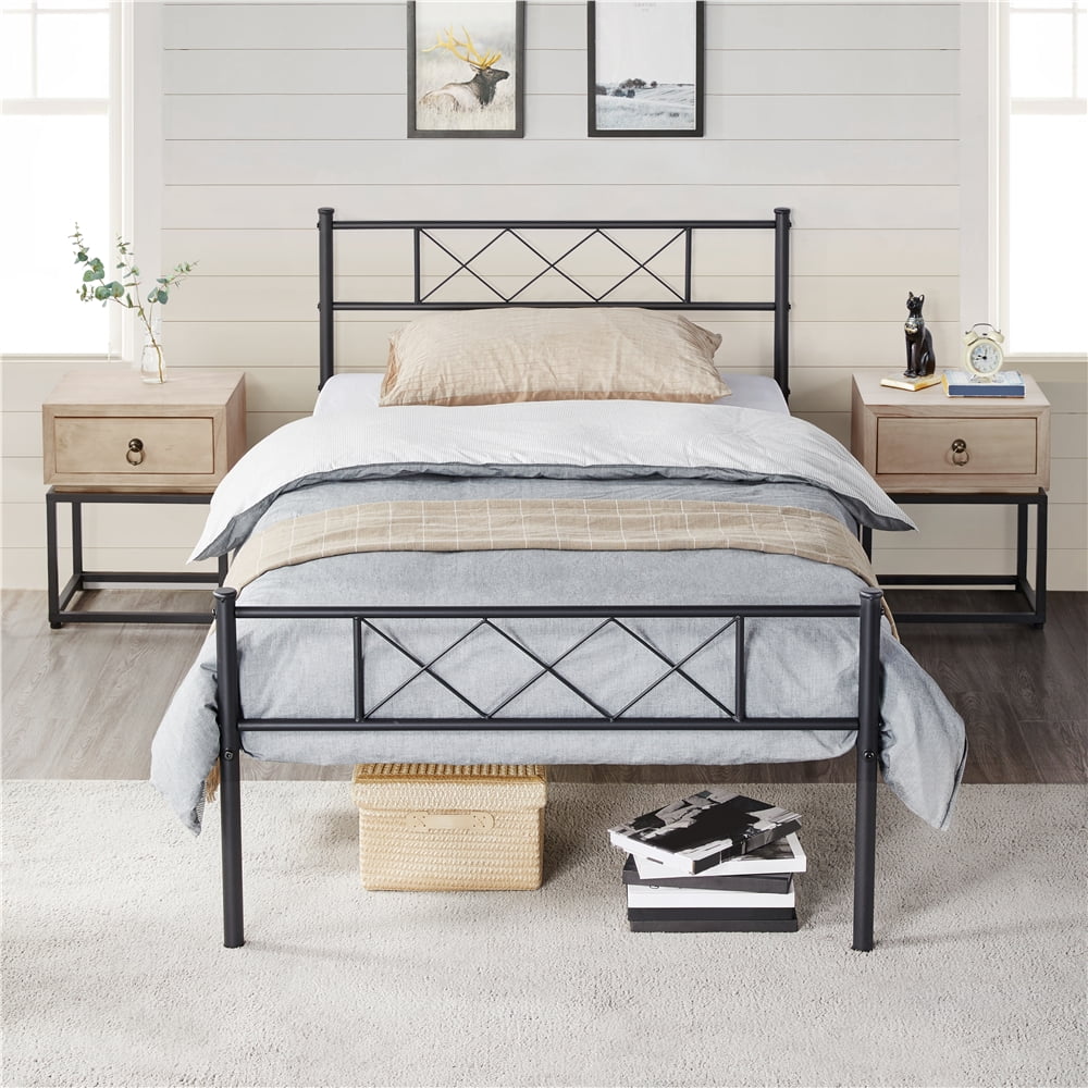 Easyfashion Simple Metal Twin Bed Frame with Footboard, Black Walmart