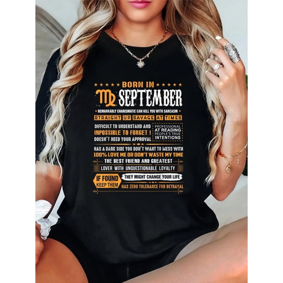 September Birthday Gifts - Born In September Virgo T-Shirt casual short sleeve crew neck cotton tee tops for women