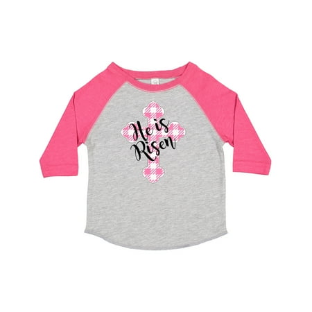 

Inktastic He is Risen Pink Plaid Cross Gift Toddler Boy or Toddler Girl T-Shirt