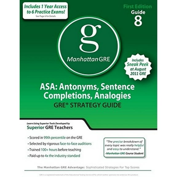Asa: Antonyms, Sentence Completions, Analogies GRE Preparation Guide, 1st Ed (Paperback) by Manhattan GRE, Manhattan GMAT