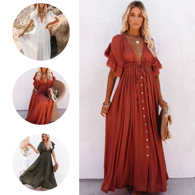 Muyoka Traje de baño tipo pareo para mujer, falda envolvente para la playa, vestido tipo caftán con Kimono pareo Muyoka Hogar