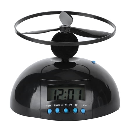 Yajisi Novelty Flying Alarm Clock, Digital Helicopter Propeller Clock for Heavy Sleepers, Battery Operated Portable Mini LCD Display Alarm Clock for Bedroom and Travel, Black (5.5 inches / 14 cm)