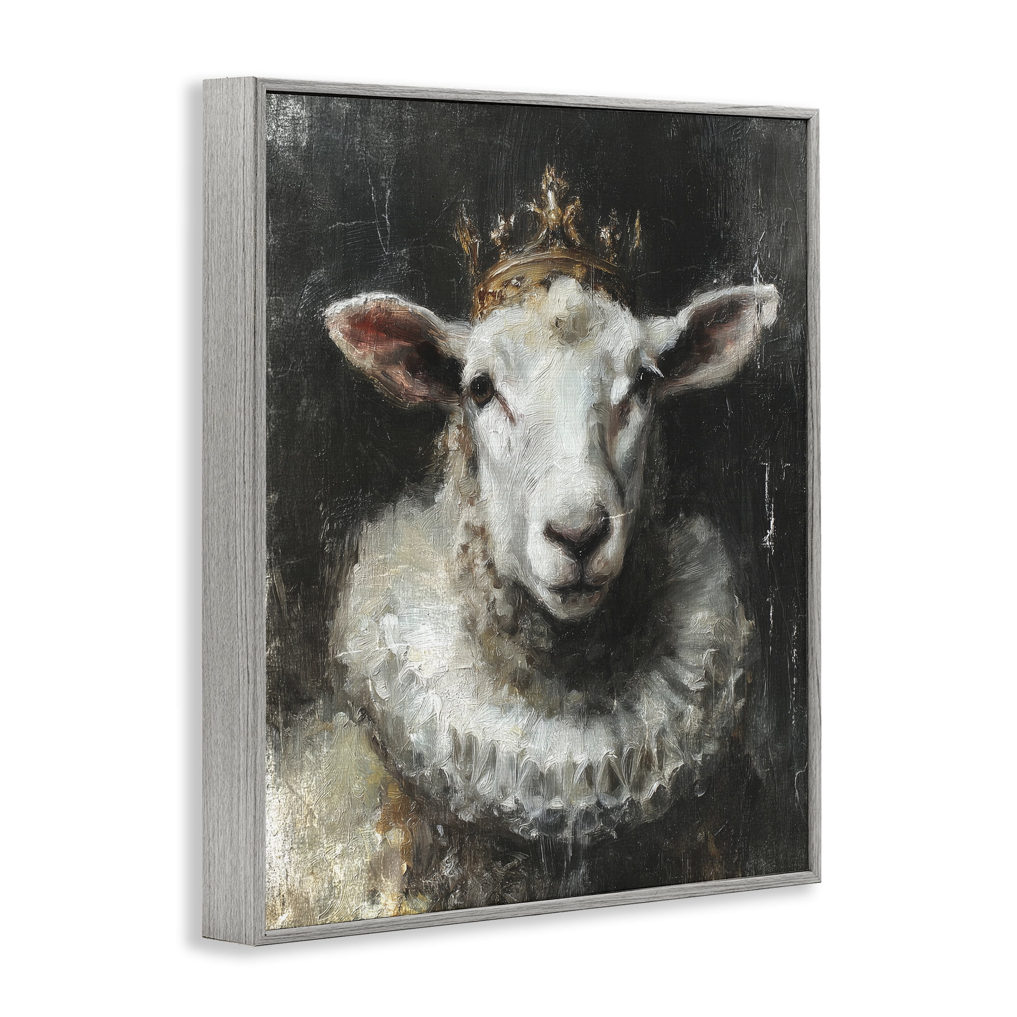 Stupell Industries Crowned Sheep Portrait Gray Framed Giclee Art, design by Svetlana Aleynikova