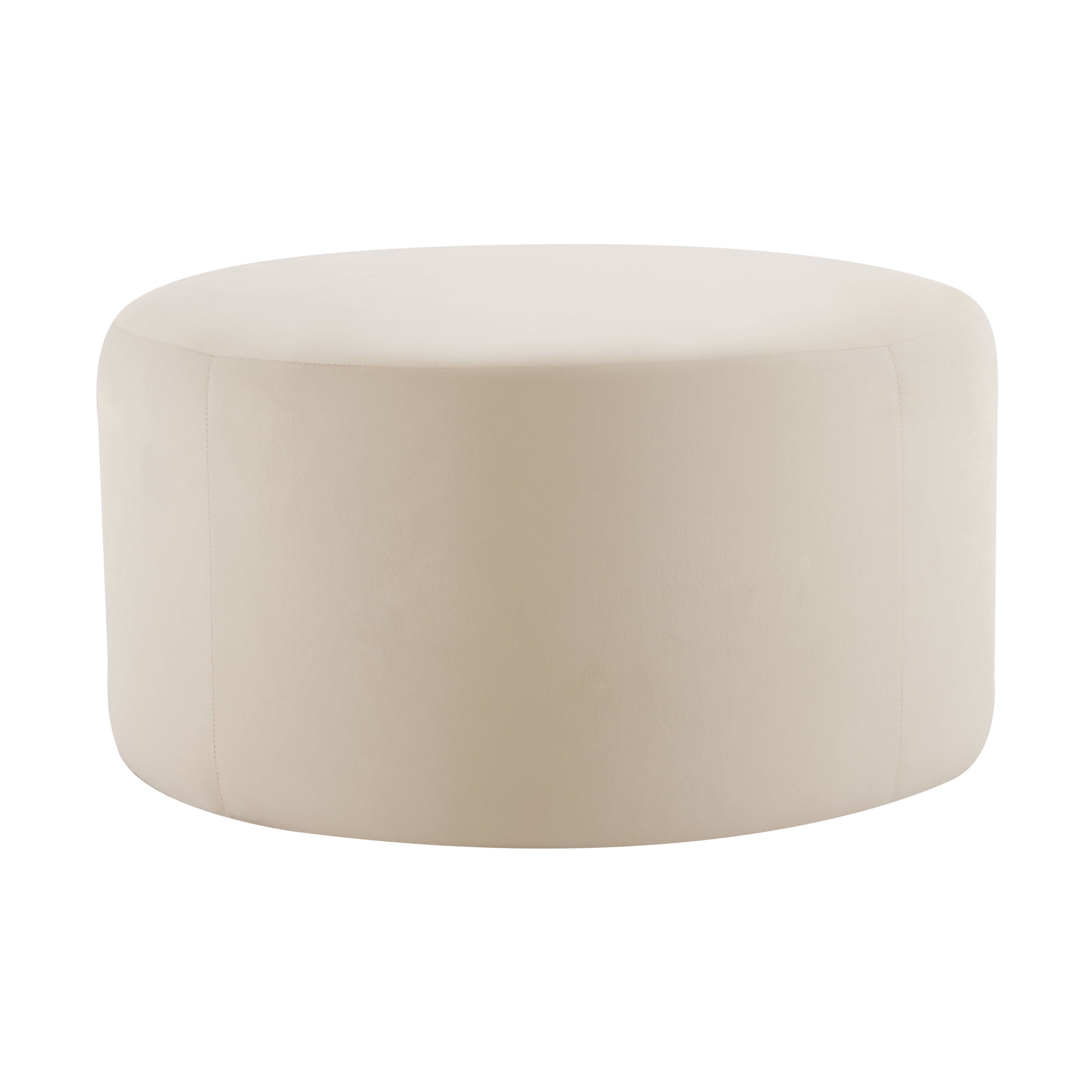 Christopher Knight Home 30" Velvet Upholstered Round Ottoman, Wood Frame, Cream