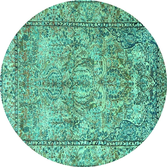 Ahgly Company Machine Washable Indoor Round Persian Turquoise Blue Traditional Area Rugs, 6' Round