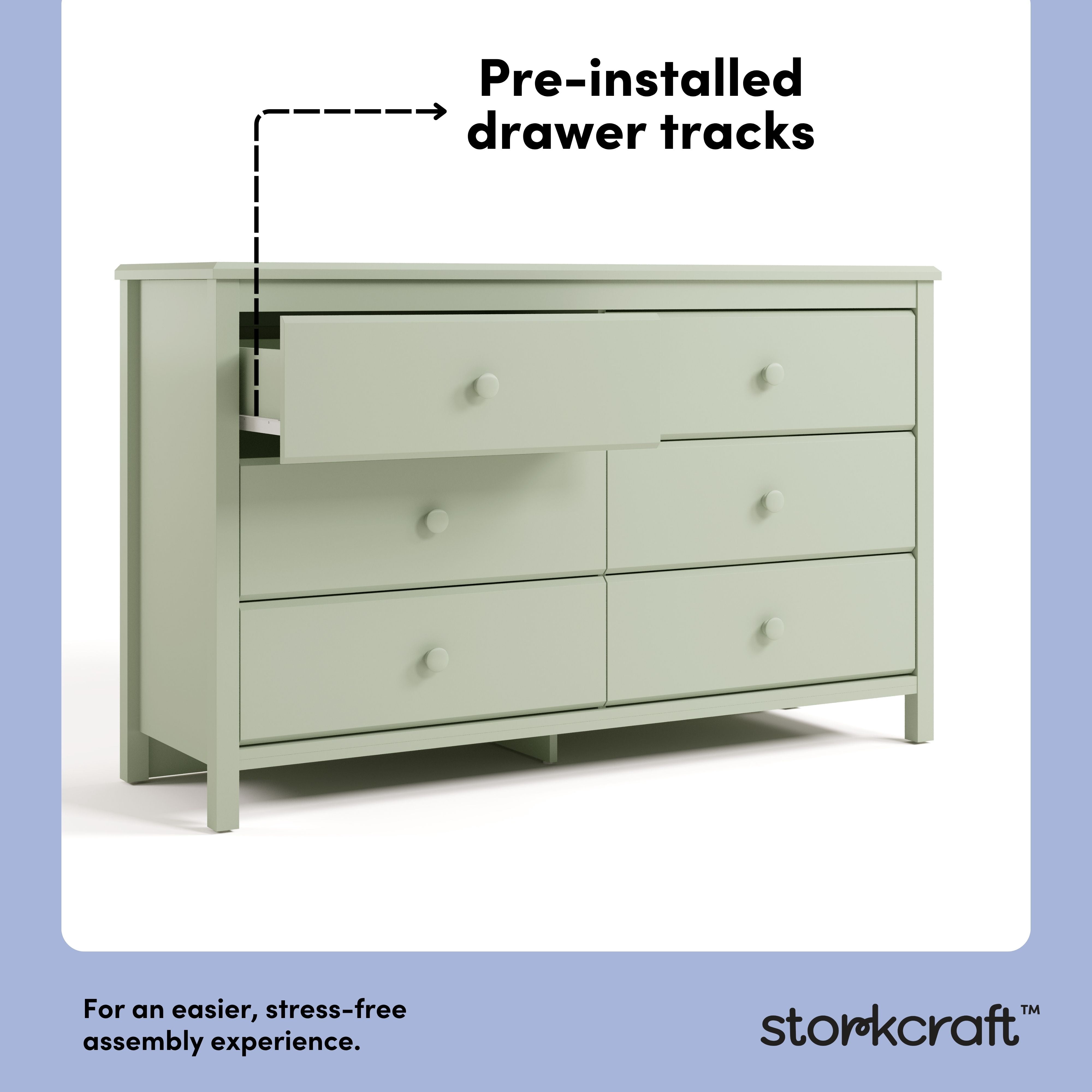 Storkcraft Alpine 6 Drawer Nursery Double Dresser, Sage