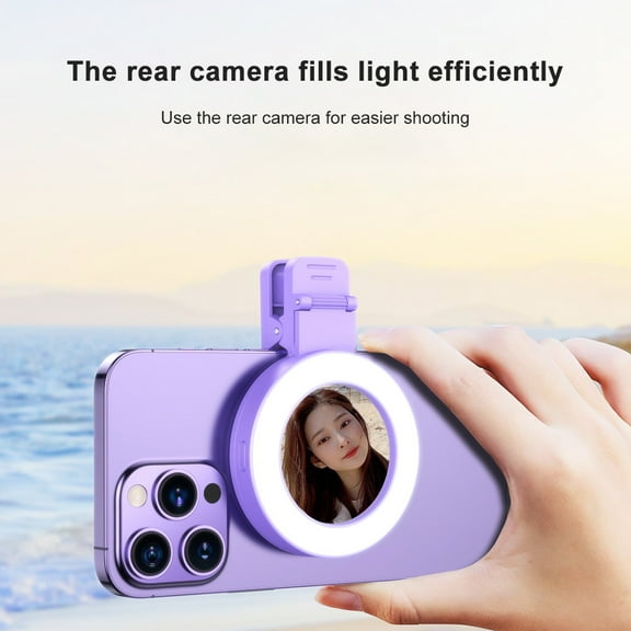 Phone Clip-on Selfie Ring Light For Phone With Selfie Mirror 3 Light Modes 3 Levels Brightness 180 Rotatable Built-in Battery Portable Selfie Fill Light Replacement For