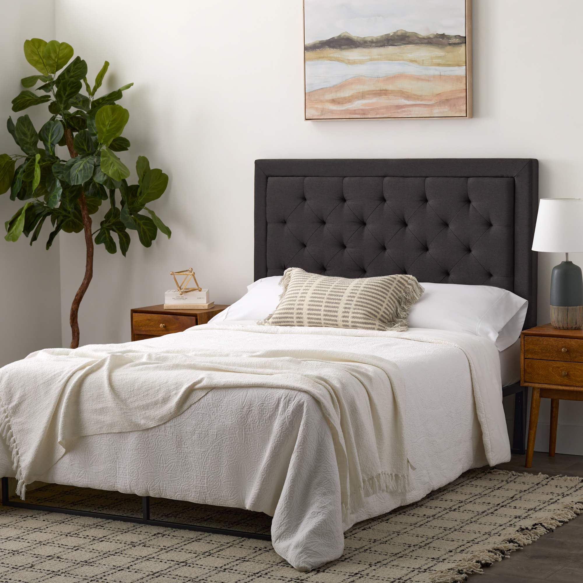 Rest Haven Medford Rectangle Upholstered Headboard with Diamond Tufting, Queen, Charcoal - image 3 of 11