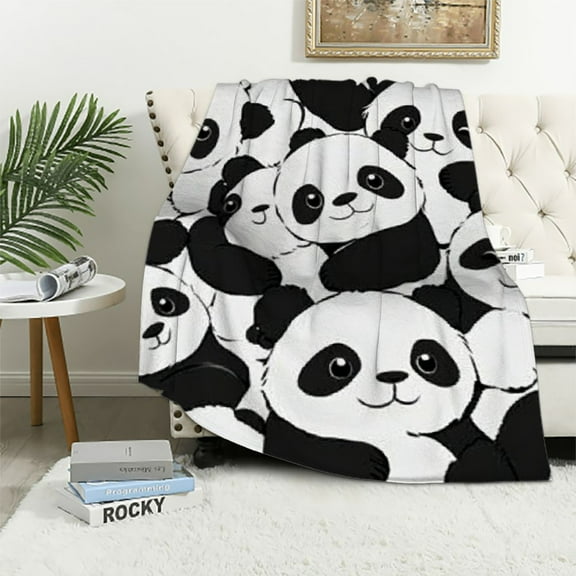 BCIIG Panda Blanket - Soft, Fuzzy & Warm Small Blanket for Crib, Sofa - White Cute Throw Blanket Gifts for Boys, Girls 40x50in