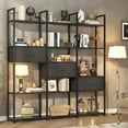 thumbnail image 3 of Triple Wide Bookcase with 3 Fabric Drawers, 73" 5 Tier Tall Bookshelf, Metal Frame Display Storage Shelf for Home Office, Black, 3 of 8